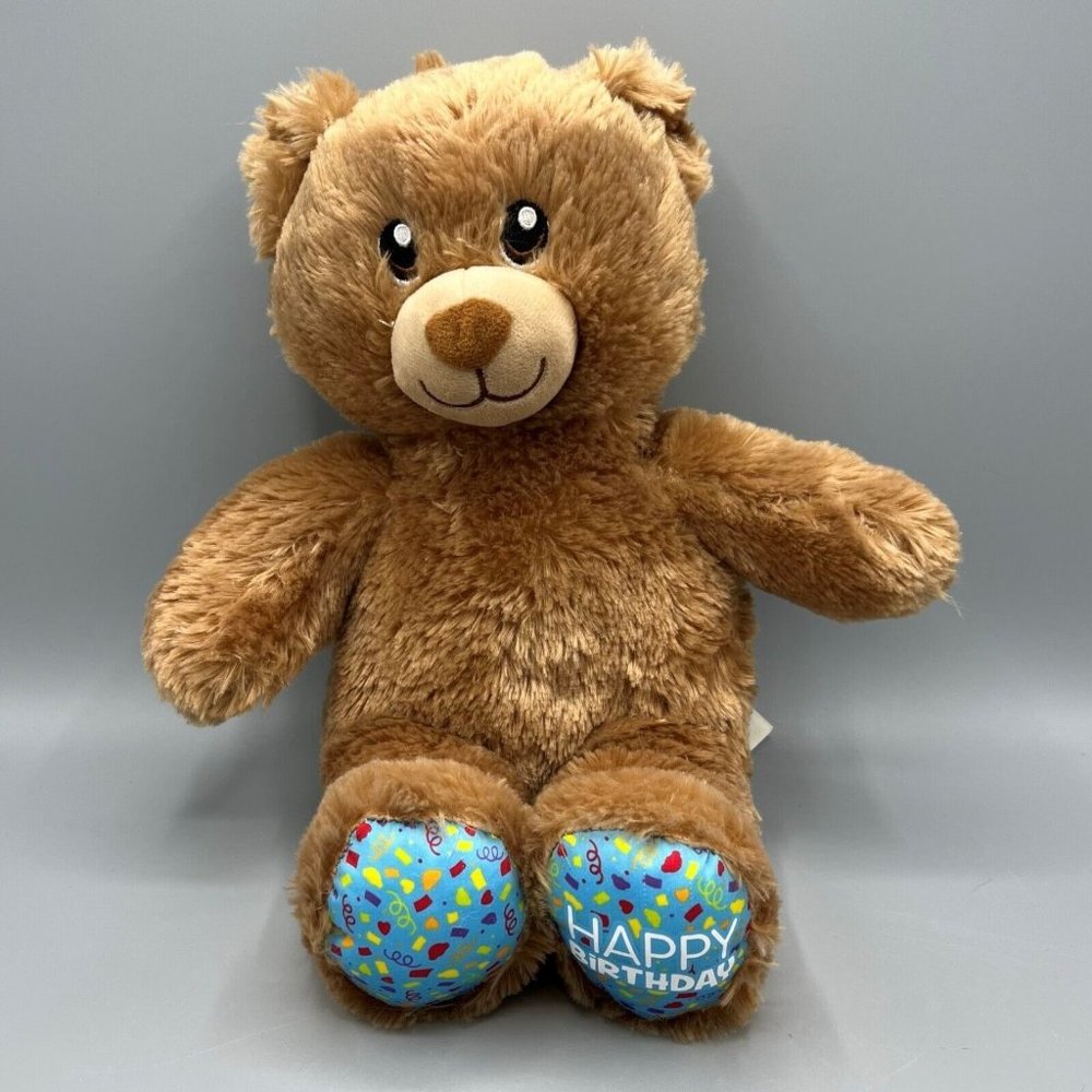 Build-A-Bear Happy Birthday Feet 15" Plush Stuffed Animal Light Brown Bear